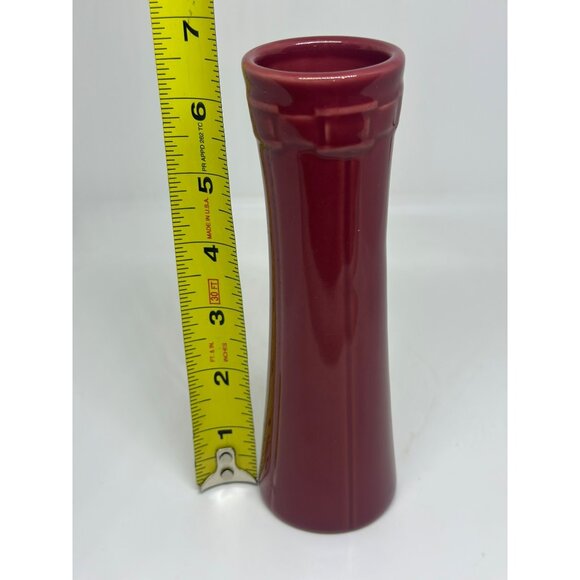 VTG Longaberger Pottery Paprika Red Vase 6.5" Woven Basketweave Design USA Made - Picture 5 of 5